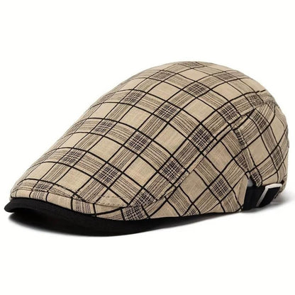Linen-Cotton Plaid Flat Cap | WELLINGTON