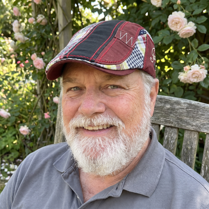 AI model wearing the Delta Wine Red cap
