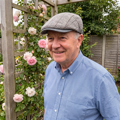 AI model wearing the Lawton Light Gray cap outdoors